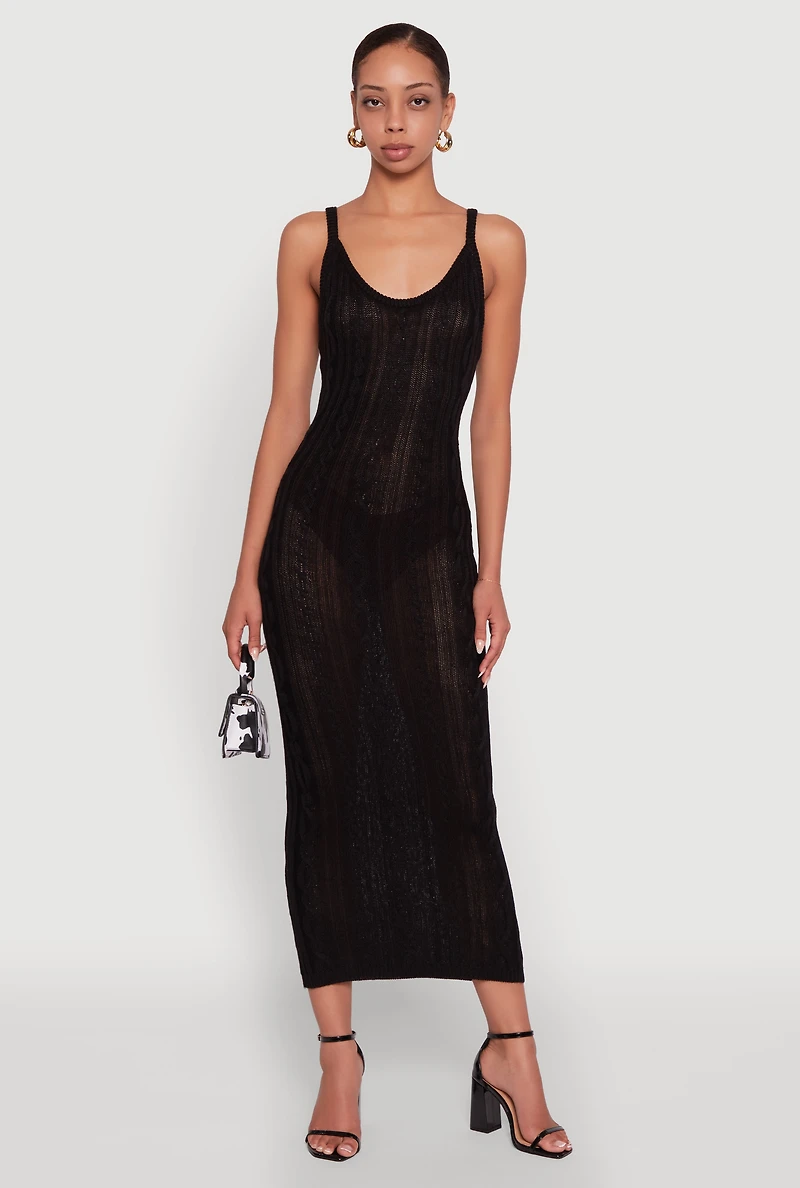 Womens Trendy Cable Knit Sleeveless Maxi Dress, Black, Size M