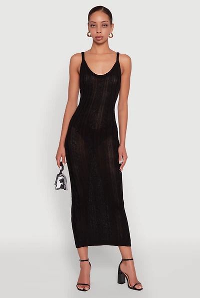 Womens Trendy Cable Knit Sleeveless Maxi Dress, Black, Size M