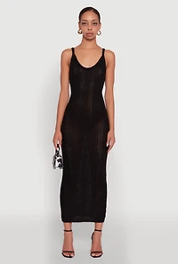 Womens Trendy Cable Knit Sleeveless Maxi Dress, Black, Size M