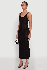 Womens Trendy Cable Knit Sleeveless Maxi Dress, Black, Size M