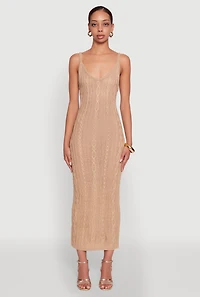 Womens Trendy Cable Knit Sleeveless Maxi Dress,