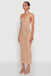 Womens Trendy Cable Knit Sleeveless Maxi Dress, Beige, Size L