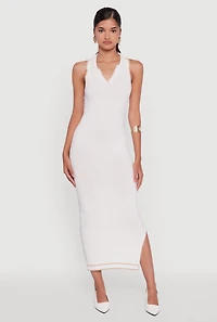 Womens Textured Knit Greek Key Patterned Midi Dress, White,