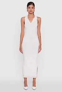 Womens Textured Knit Greek Key Patterned Midi Dress, White,