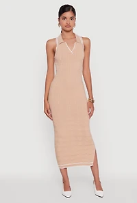Womens Textured Knit Greek Key Patterned Midi Dress, Beige, Size M