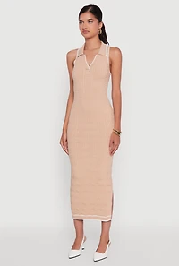 Womens Textured Knit Greek Key Patterned Midi Dress, Beige, Size S