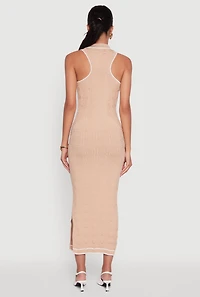 Womens Textured Knit Greek Key Patterned Midi Dress, Beige,