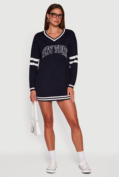 Womens Sweater Dress with New York Graphic,