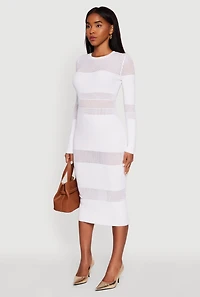 Womens Crochet Detail Long Sleeve Bodycon Sweater Dress, White, Size L