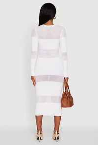 Womens Crochet Detail Long Sleeve Bodycon Sweater Dress, White, Size L