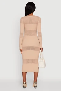 Womens Crochet Detail Long Sleeve Bodycon Sweater Dress,