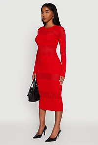 Womens Crochet Detail Long Sleeve Bodycon Sweater Dress, Red, Size XL