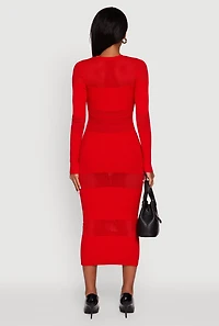 Womens Crochet Detail Long Sleeve Bodycon Sweater Dress, Red, Size XL