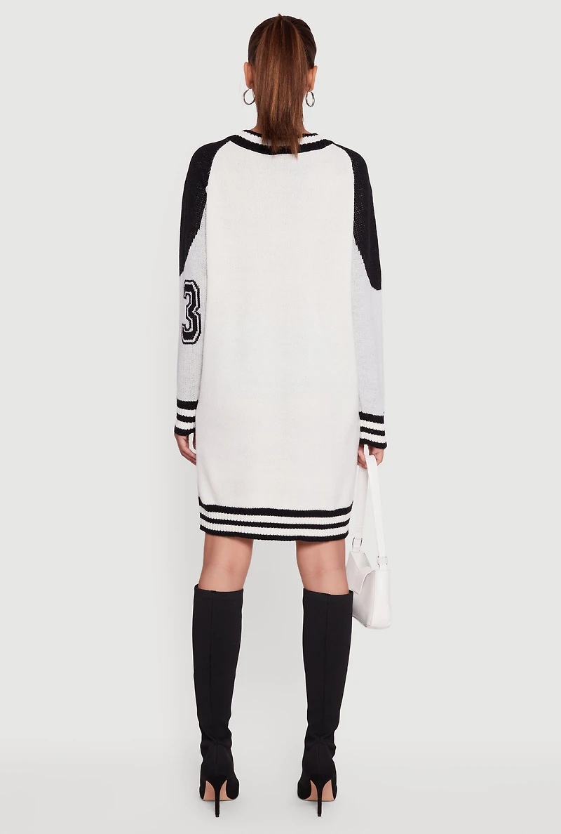 23 Graphic Long Sleeve V-Neck Sweater Dress