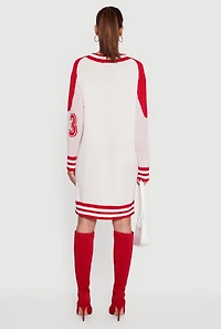 Womens 23 Graphic Long Sleeve V-Neck Sweater Dress, Red, Size M