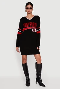 New York USA Graphic Long Sleeve Sweater Dress