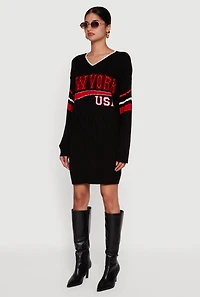 New York USA Graphic Long Sleeve Sweater Dress