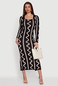 Printed Square Neck Maxi Sweater Dress