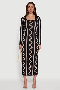 Printed Square Neck Maxi Sweater Dress