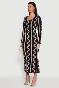 Printed Square Neck Maxi Sweater Dress