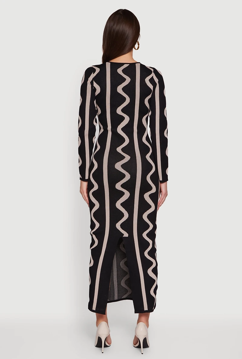 Printed Square Neck Maxi Sweater Dress