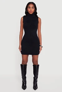Womens Turtle Neck Eyelash Knit Mini Dress, XL