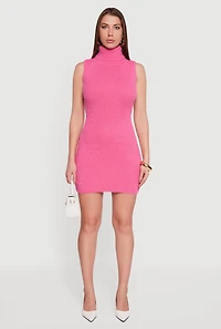 Turtle Neck Eyelash Knit Mini Dress
