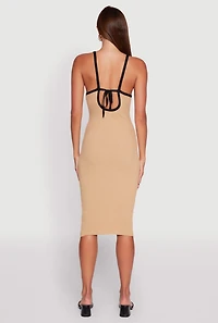 Womens Contrast Trim Front Slit Cami Dress,