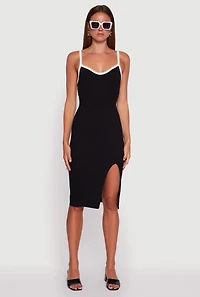 Womens Contrast Trim Front Slit Cami Dress, Black, Size M