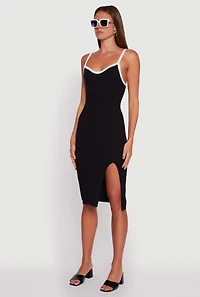 Womens Contrast Trim Front Slit Cami Dress, Black, Size M