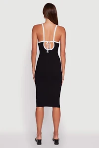 Womens Contrast Trim Front Slit Cami Dress, Black, Size M
