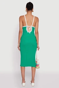 Womens Contrast Trim Front Slit Cami Dress, Green, Size XL