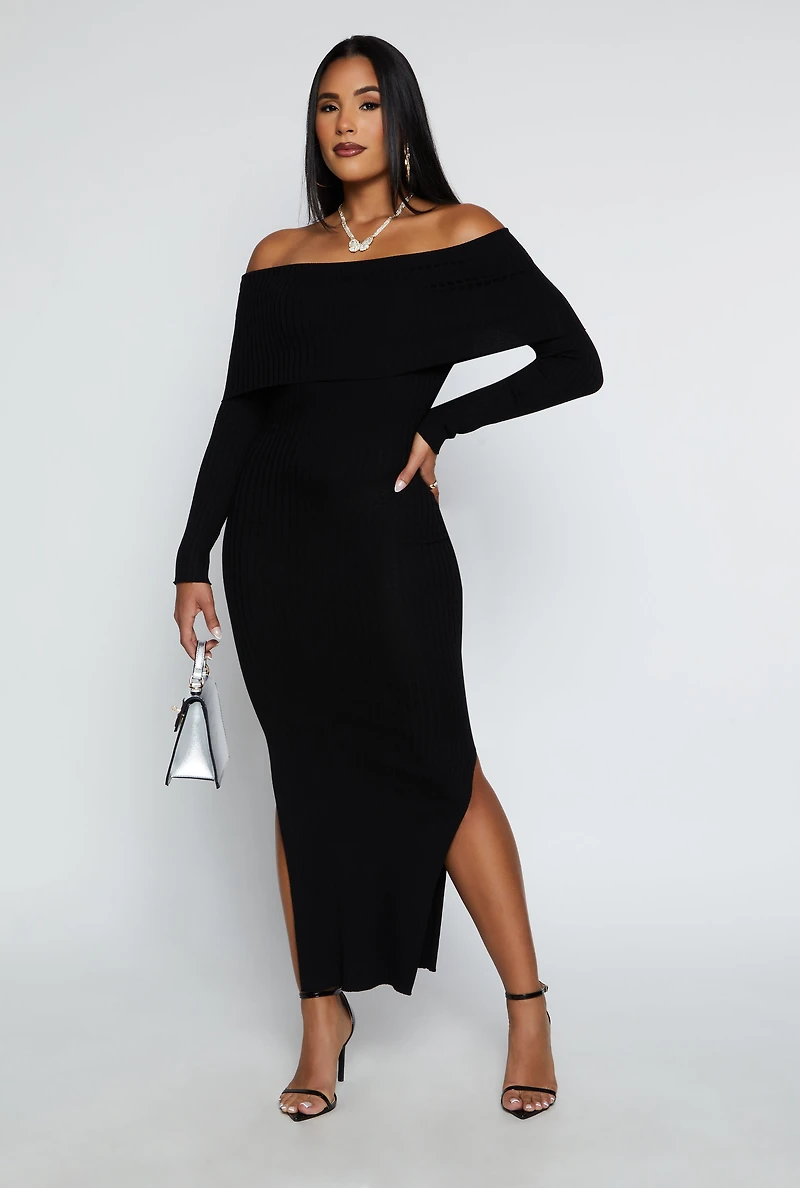 Side Slit Off The Shoulder Maxi Dress