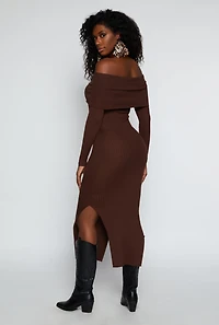 Womens Side Slit Off The Shoulder Maxi Dress, Brown, Size S