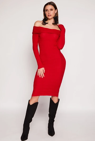 Greek Key Off the Shoulder Dress