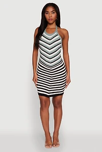 Womens Trendy Crochet Chevron Halter Bodycon Dress, Multi, Size XL