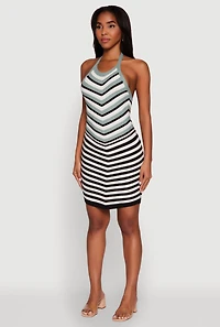 Womens Trendy Crochet Chevron Halter Bodycon Dress, Multi, Size XL