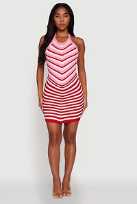 Womens Trendy Crochet Chevron Halter Bodycon Dress, Red, Size L