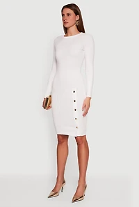 Ribbed Knit Midi Sweater Dress with Side Buttons