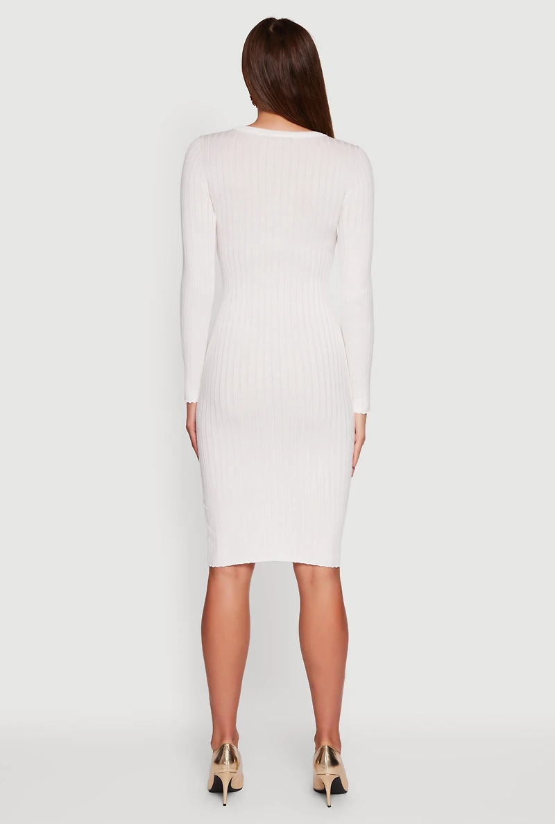 Ribbed Knit Midi Sweater Dress with Side Buttons