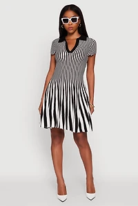 Womens Trendy Striped Short Sleeve Polo Skater Dress, Multi, Size S