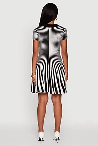 Womens Trendy Striped Short Sleeve Polo Skater Dress, Multi, Size L