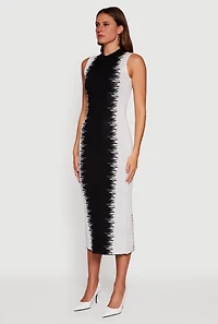 Sleeveless Mock Neck Bodycon Sweater Dress with Back Slit