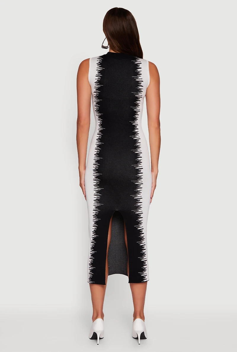 Womens Sleeveless Mock Neck Bodycon Sweater Dress with Back Slit, Multi,