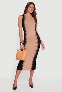 Womens Sleeveless Mock Neck Bodycon Sweater Dress with Back Slit, Beige, Size XL
