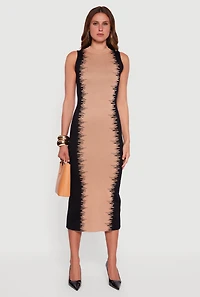 Womens Sleeveless Mock Neck Bodycon Sweater Dress with Back Slit, Beige, Size XL