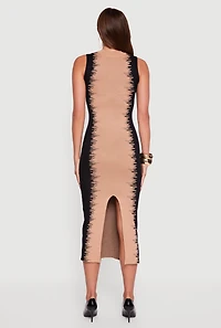 Womens Sleeveless Mock Neck Bodycon Sweater Dress with Back Slit, Beige, Size XL