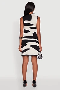 Womens Trendy Sleeveless Printed Pattern Mock Neck Sweater Dress, Multi, Size M