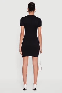 Womens Ribbed Knit Johnny Collar Sweater Dress, Black, Size M