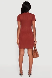 Womens Ribbed Knit Johnny Collar Sweater Dress, Orange, Size S